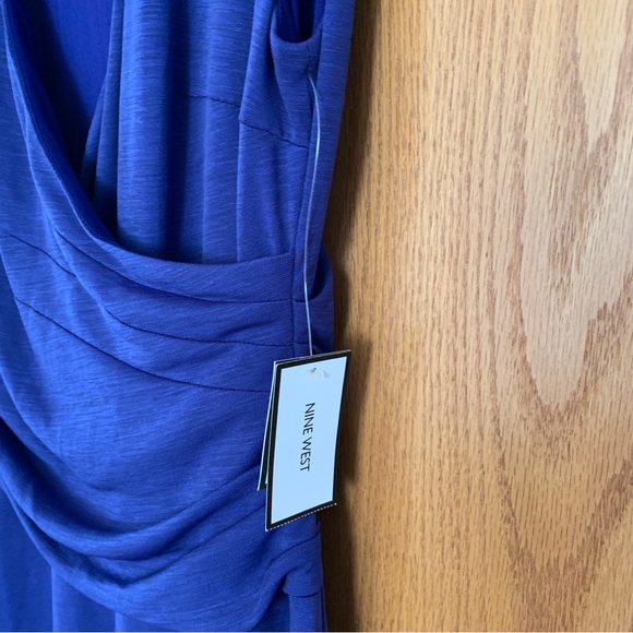 Wrap Dress Fit Flare Bright Blue Size 4 Small Knee Length Short Sleeve V Neck - Picture 5 of 12